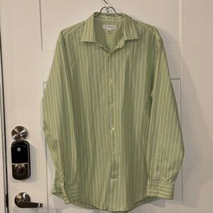 Banana Republic Mens Fitted Green Striped Long Sleeve Button Down Shirt Size L